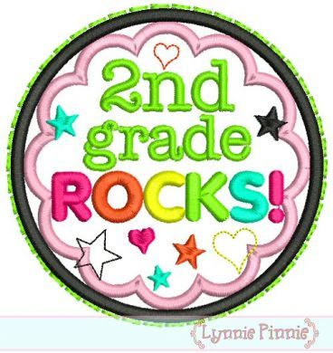 2nd Grade Rocks Applique Circle Scallop 4x4 5x7 6x10