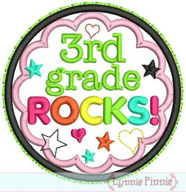 3rd Grade Rocks Applique Circle Scallop 4x4 5x7 6x10