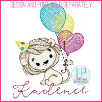 Birthday Lion with Balloons (optional mylar) Sketch Machine Embroidery Design File 4x4 5x7 6x10