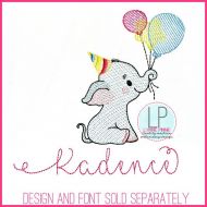 Birthday Elephant with Balloons (optional mylar) Sketch Machine Embroidery Design File 4x4 5x7 6x10