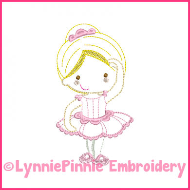 Ballerina Princess Cutie Colorwork Sketch Embroidery Design 4x4 5x7 6x10