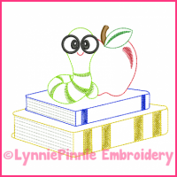 Book Worm Colorwork Sketch Embroidery Design 4x4 5x7 6x10