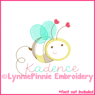 Valentine Heart Bee Colorwork Sketch Embroidery Design 4x4 5x7 6x10