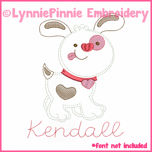 Valentine Heart Puppy Colorwork Sketch Embroidery Design 4x4 5x7 6x10