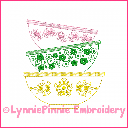 Colorwork Vintage Kitchen Bowls 2 Embroidery Design 4x4 5x7 6x10