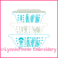 Colorwork Vintage Kitchen Bowls 3 Embroidery Design 4x4 5x7 6x10