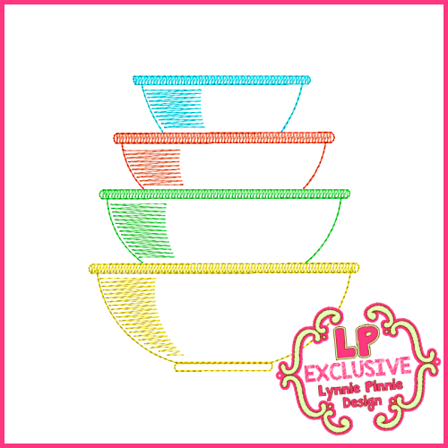 Colorwork Vintage Kitchen Bowls 5 Embroidery Design 4x4 5x7 6x10