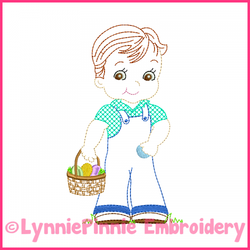Vintage Easter Boy Colorwork Sketch Embroidery Design 4x4 5x7 6x10
