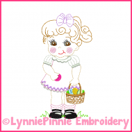 Vintage Easter Girl Colorwork Sketch Embroidery Design 4x4 5x7 6x10