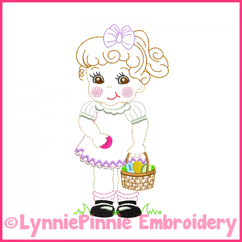 Vintage Easter Girl Colorwork Sketch Embroidery Design 4x4 5x7 6x10