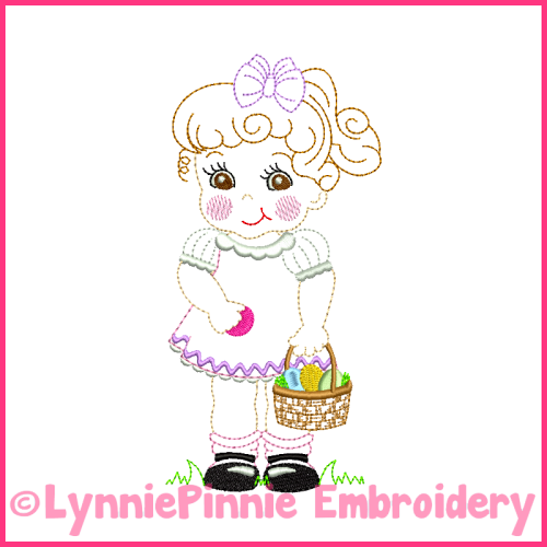 Vintage Easter Girl Colorwork Sketch Embroidery Design 4x4 5x7 6x10