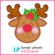 Reindeer with Holly Satin Stitch Applique Christmas Embroidery Design File 4x4 5x7 6x10 7x11