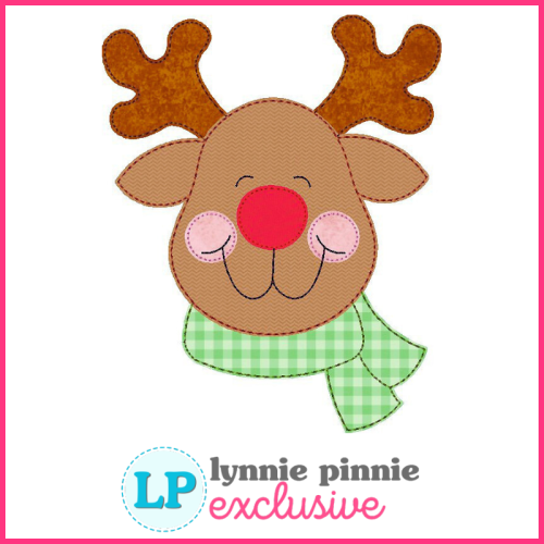 Reindeer with Scarf Bean Stitch Applique Christmas Embroidery Design File 4x4 5x7 6x10 7x11