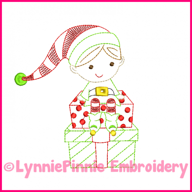 Elf Boy Colorwork Sketch Embroidery Design 4x4 5x7 6x10