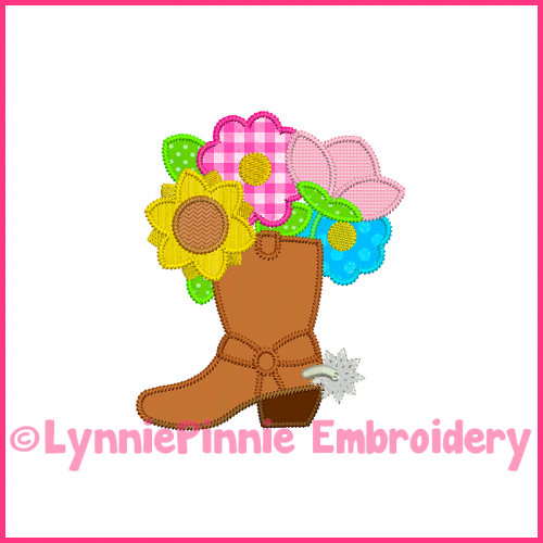 Triple Zig Zag Cowboy BOOT with Flowers Deco Applique Machine Embroidery Design File 4x4 5x7 6x10 7x11