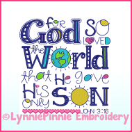 John 3:16 Word Art Machine Embroidery Design File 4x4 5x7 6x10 7x11