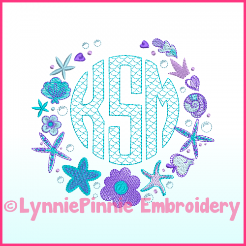 Mermaid Monogram Circle Scale Motif Sketch Embroidery Machine Font -- 3 sizes + BX