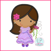 Flower Princess Satin Stitch Applique Machine Embroidery Design File 4 Sizes 5x7 6x10