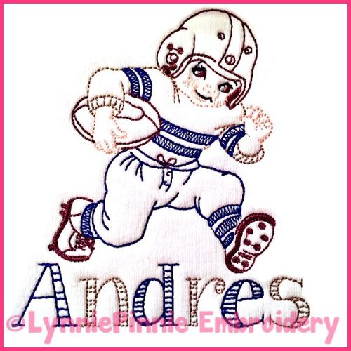 Vintage Football Player Colorwork Sketch Embroidery Design 4x4 5x7 6x10