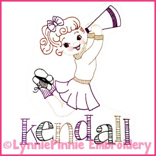 Vintage Cheerleader Colorwork Sketch Embroidery Design 4x4 5x7 6x10