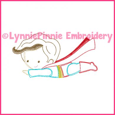 Flying Superhero Boy Cutie Colorwork Sketch Embroidery Design 4x4 5x7 6x10