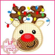 Happy Reindeer with Lights Applique 4x4 5x7 6x10 7x11 SVG