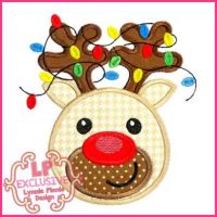 Happy Reindeer with Lights Applique 4x4 5x7 6x10 7x11 SVG