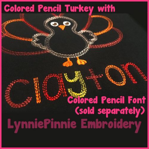 Quick Stitch Colored Pencil Sketch Triple Run Embroidery Font -- 5 sizes + BX