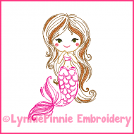 Vintage ColorWork Mermaid 1 Sketch Machine Embroidery Design File 4x4 5x7 6x10