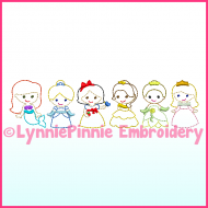 SET of 6 Mini ColorWork Princess Designs Sketch Machine Embroidery Digital Design Files - 3 sizes 4x4