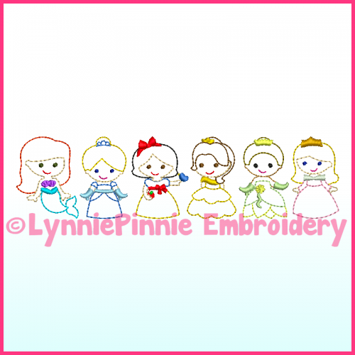 SET of 6 Mini ColorWork Princess Designs Sketch Machine Embroidery Digital Design Files - 3 sizes 4x4