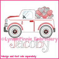 ColorWork Vintage Valentine Hearts Truck Sketch Embroidery Design 4x4 5x7 6x10 