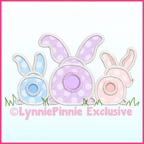 Big Bottom Bunnies Triple Zig Zag Applique Machine Embroidery Design File 4x4 5x7 6x10