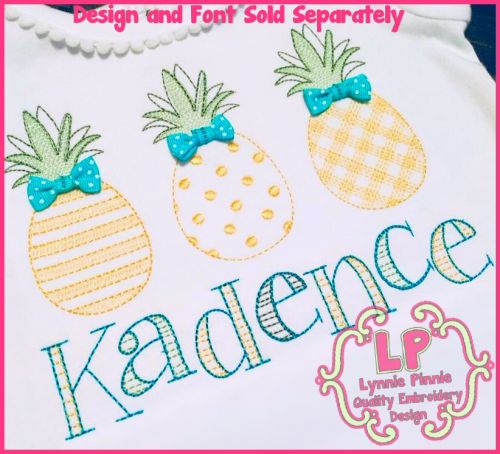 ColorWork Patterned Pineapples Machine Embroidery Design 4x4 5x7 6x10