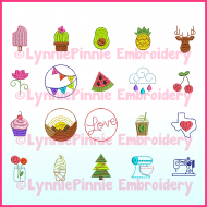 Mini Icons Set 1- 20 Machine Embroidery Design Files 1.5 and 2 inch