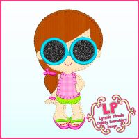 Summer Sunglasses Girl Bold Blanket Stitch Applique Machine Embroidery Design File 5x7 6x10