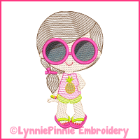 Summer Sunglasses Girl Light Sketch Fill (optional mylar) Machine Embroidery Design File 4x4 5x7