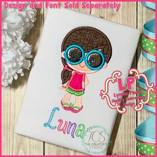 Summer Sunglasses Girl Applique Machine Embroidery Design File 4x4 5x7 6x10