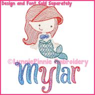 Mermaid Princess (optional mylar) ColorWork Sketch Machine Embroidery Design File 4x4 5x7