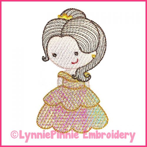 Yellow Princess (optional mylar) ColorWork Sketch Machine Embroidery Design File 4x4 5x7