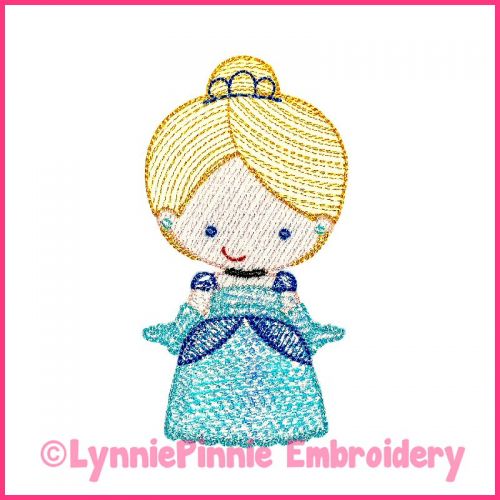 Blue Princess (optional mylar) ColorWork Sketch Machine Embroidery Design File 4x4 5x7