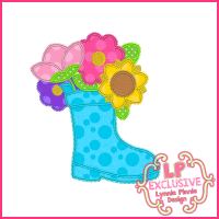 Triple Zig Zag Flower Rain Boot Applique Machine Embroidery Design File 4x4 5x7 6x10