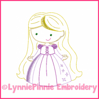 Long Hair Princess Cutie Colorwork Sketch Embroidery Design 4x4 5x7 6x10 7x11