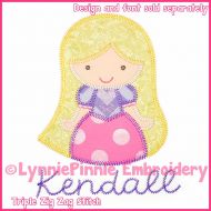 Triple Zig Zag Applique Cutie Princess Long Hair Embroidery Design File 4x4 5x7 6x10