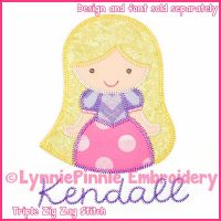 Triple Zig Zag Applique Cutie Princess Long Hair Embroidery Design File 4x4 5x7 6x10