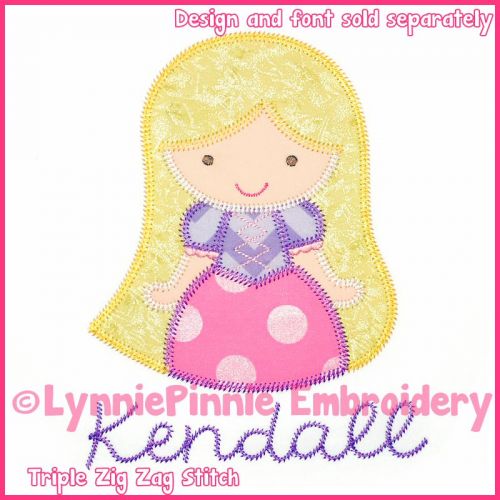 Triple Zig Zag Applique Cutie Princess Long Hair Embroidery Design File 4x4 5x7 6x10