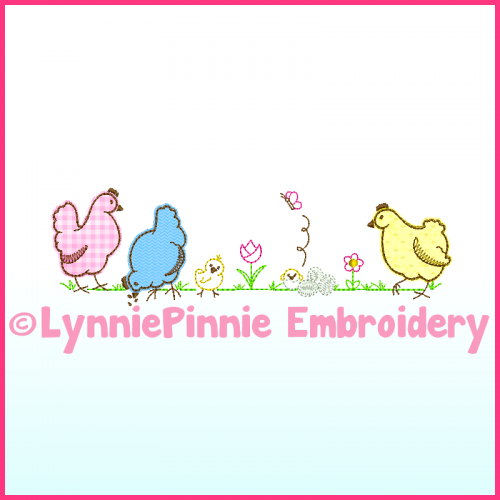 Simple Chickens Applique Machine Embroidery Design 4x4 5x7 6x10 7x11