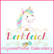 ColorWork Rainbow Unicorn Name Frame Embroidery Design File 4x4 6x10 7x11