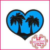 Heart with Palm Tree Silhouette Applique Machine Embroidery Design File 4x4 5x7 6x10