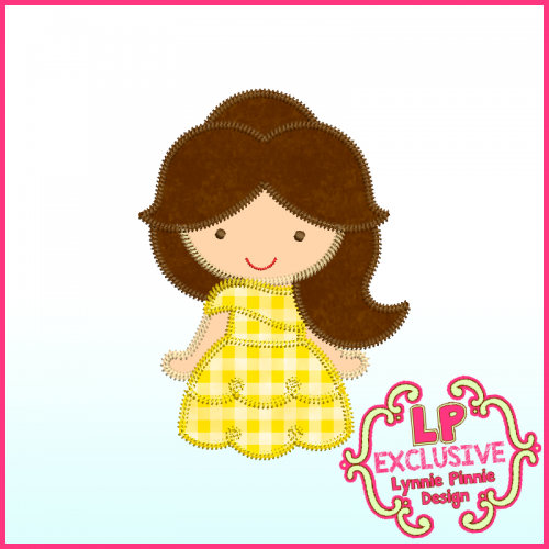 Triple Zig Zag Applique Cutie Yellow Dress Princess Embroidery Design File 4x4 5x7 6x10